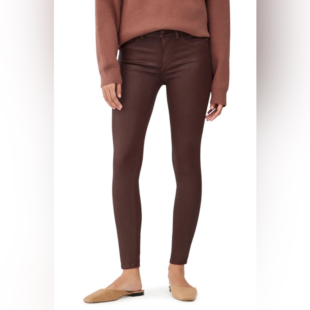 DL1961 Florence Instasculpt Coated Mid Rise Skinny Jeans in Dark Sequoia NWT